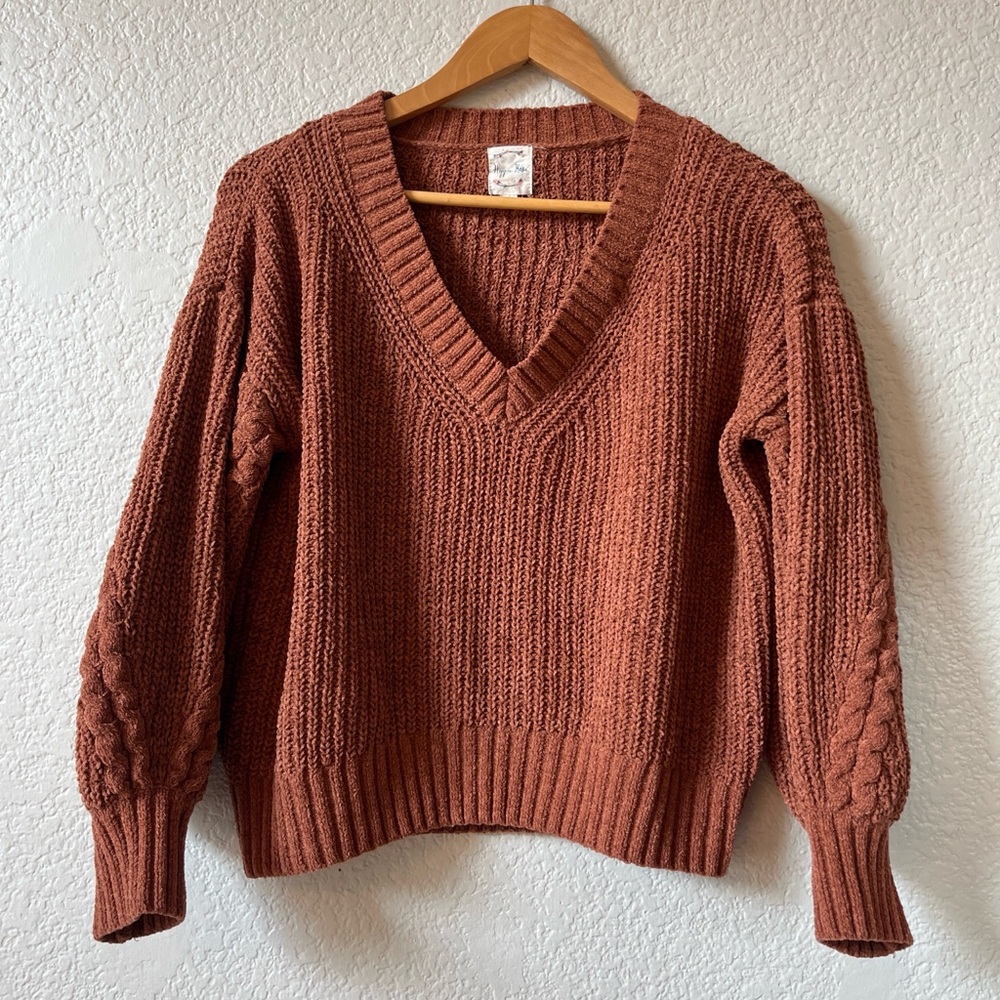 Hippie Rose Rust V-Neck Sweater - Picture 3 of 6